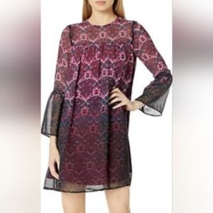 Nanette Lepore Floral Whimsigoth Sheer Dress  w/ Flared Sleeves, Size 4, EUC